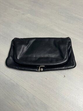Vintage St. Thomas Genuine Leather Kiss Lock Foldover Clutch Purse in Black